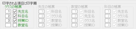 印字される項目と印字順